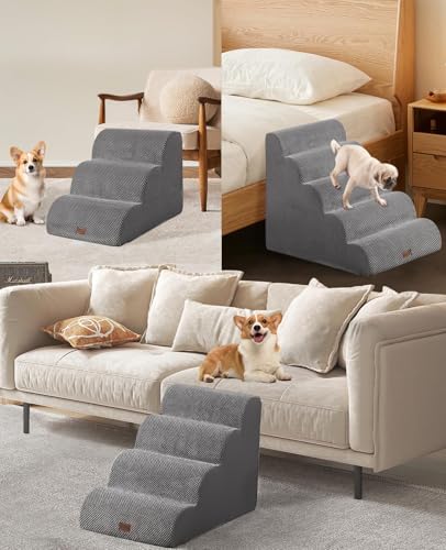 Image of Dog Steps for High Bed - 4 Step Pet Stairs for Small Dogs, Non-Slip
