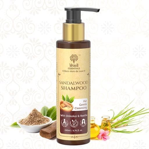 Khadi Essentials Sandalwood Hair Shampoo for Hair Regrowth & Hairfall Control with Shikakai & Reetha - Gentle Cleansing, Sulfate & Paraben Free, 200ml