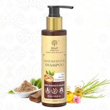 Khadi Essentials Sandalwood Shampoo for Hair Regrowth, Hairfall, Gentle Cleansing with Shikakai & Reetha, Sulphate & Paraben Free for Women & Men,...