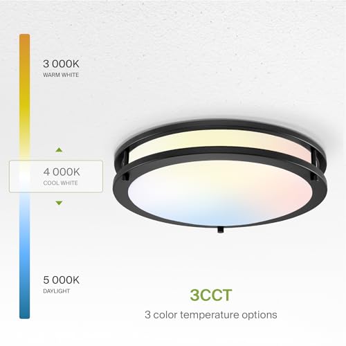 ASD LED 14" Round Flush Mount Lighting, Close to Ceiling Light Fixture | 3CCT, Dimmable, Energy Star, ETL Listed | 21W 1675LM 3000-5000K 120V | Low Profile Double Ring Lamp | Black by ASD - Used condition - Image 6