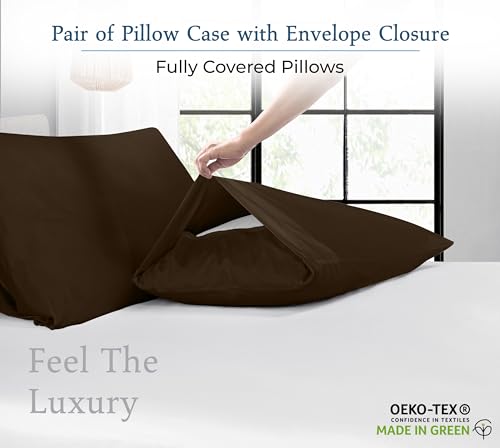 Image of Royale Linens 400 Thread Count 100% American Grown Cotton Standard Pillowcase Set - Luxury Sateen Standard Pillow case - 20 inchx26 inch Inch - Soft & Smooth Set of 2 Brown Pillowcases - (Std, Egyptian Camel)