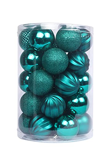 YYCRAFT 34ct Christmas Ball Ornaments 4CM for Xmas Tree Christmas Decorations Shatterproof Hooks Included (Teal Green, S)