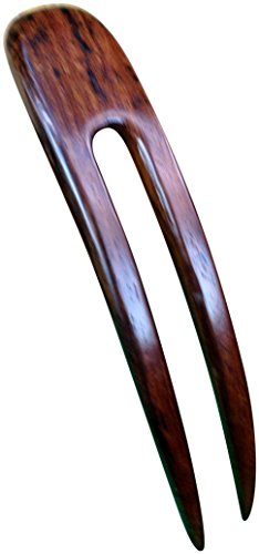 JWL (1) Rosewood Two Prong Curved 4.5 Inch Hair Stick Pick Pic Pin Fork FPL 3.5"- Hawaiian Style