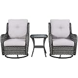 Rilyson Wicker Rocking Chair Swivel Chairs - 3 Piece Rocker Patio Furniture Set Rattan Rocking Bistr