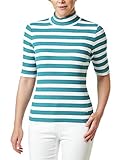 TENCEL(TM)-Fasern von Lenzing Walbusch Damen Streifen Rolli Lyocell Gemustert Petrol/Weiß 36