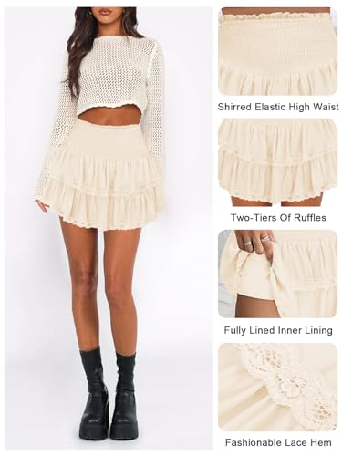 Mini jupe bohème taille haute à volants fluides décontractée