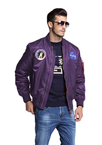 Image of CORIRESHA Mens NASA Embroidery Badge Slim Fit Bomber Jackets Zipper Windbreaker