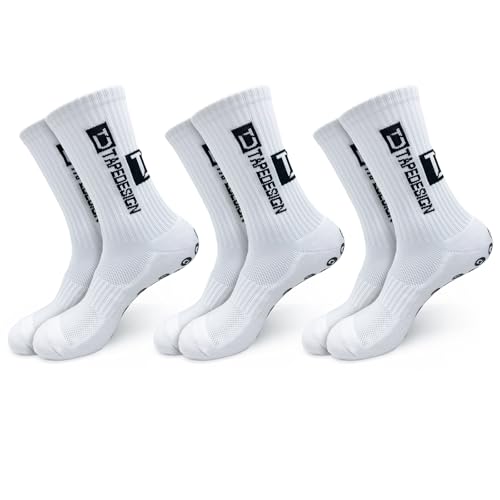 Viiotu 3 Pairs Anti-Slip Football Socks for Soccer Athletes, Soft & Comfortable Silicone Dot Grip Bottom Mesh Breathable Sports Socks for Matches (AU, Alpha, One Size, Regular, Regular, 3, White)