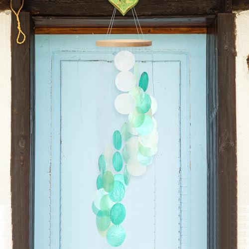 Wenqik SIX-WENQIK-2379 Sea Glass Wind Chimes For Outside Christmas Seashell Windchime 28 Inch Capiz Shell Wind Chime Xmas Gifts Outdoor Garden thumb #5
