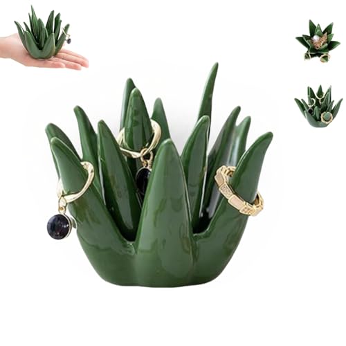 KKpxafl Ceramic Cactus Jewelry Holder, Succulent Ring Holder, Ring Organizer for Birthday Gifts Home Wedding Decor