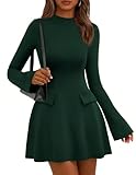 PRETTYGARDEN Women's Elegant Holiday Short Dress 2026 Fall Bell Long Sleeve Mock Neck Work Business Casual Party Mini Dress(Dark Green,X-Large)