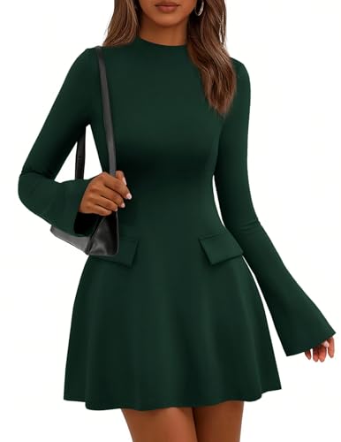 PRETTYGARDEN Women's Long Sleeve Mini Dress 2025 Fall Bodycon Mock Neck Elegant Business Work Party Short Dresses