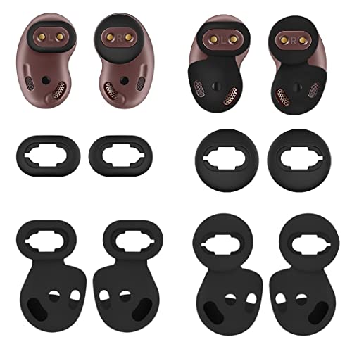 IiEXCEL 4 Pairs Galaxy Buds Live Ear Tips Ear Hooks Kit, Small/Large 2 Size Silicone Anti-Slip Fit in Case Rubber Ear Wings Eartips Compatible with Samsung Galaxy Buds Live - Mystic Black