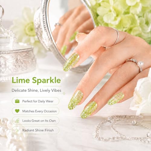 Image of Beetles Lime Green Glitter Gel Nail Polish, 15ML Sparkly Yellow Green Gel Polish, Shimmer UV LED Soak Off Color Gel for Summer Party Nail Art DIY Manicure