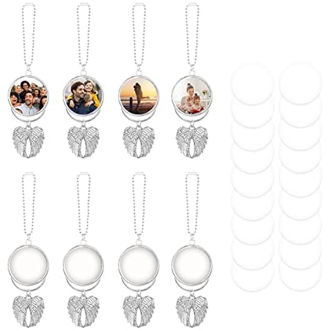 Valkynos Sublimation Keychain Blanks 8 pcs, Personalized Car Hanging Ornament, DIY Rearview Mirror Pendant w/Sublimation Blank Photo Frame for Home Window Christmas Decorations Cover