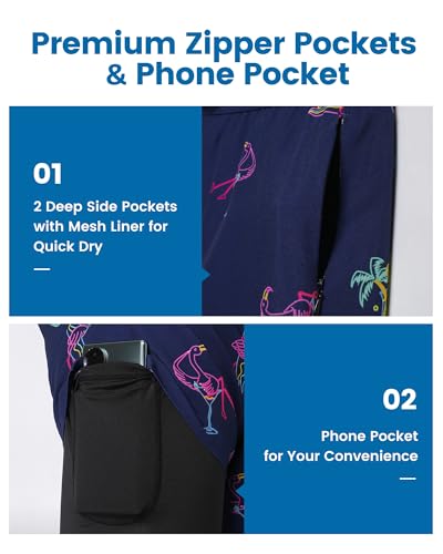 Image of maamgic 5inch Mens Swim Trunks with Compression Liner 2-in-1 Swimming Shorts Stretch Quick Dry with Zipper Pockets