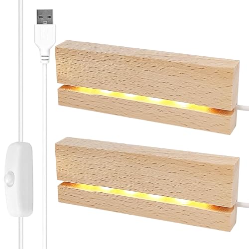 Base per Display di Luci LED, 2 Pezzi di Base per Lampada in Legno, Supporto per Lampade LED da Scrivania, Base per Display, Base per Display, Base per Lampade LED USB Illuminata in Legno, Supporto