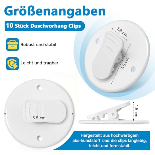 10 Stück Duschvorhang Clips Selbstklebend Und Windfest, Spritzschutz Halteklammern Für Dusche Und Badezimmer, Ohne Bohren Fixierclips Für Duschvorhänge, Ideal Für Zuhause, Wohnmobil Und Camper, Weiß