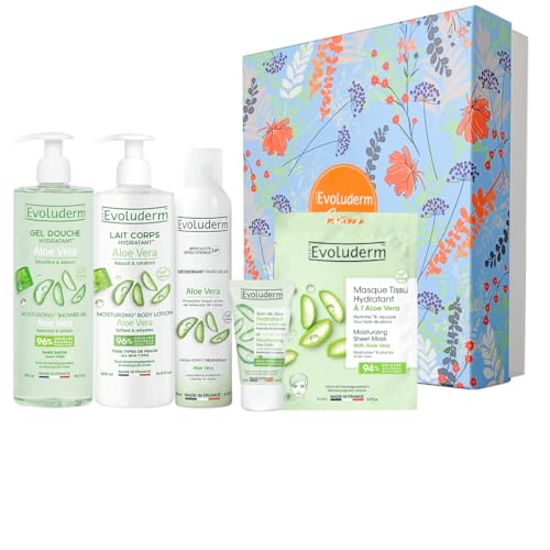 EVOLUDERM – Coffret Cadeau 100% Aloe Vera – 5 produits – Origine Naturelle - Végan – Made in France - Box Harmonie - Idée Cadeau - Idéal cadeau Noël, Anniversaire, Fête des Mères (Spring)