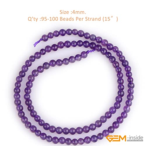 Gem-Inside 95Pcs 4Mm Aa Dark Purple Seed Beads Amethyst Beads For Jewelry Making 15" Per Strand With Hole Natural Gemstones And Crystals Beads #TOP1