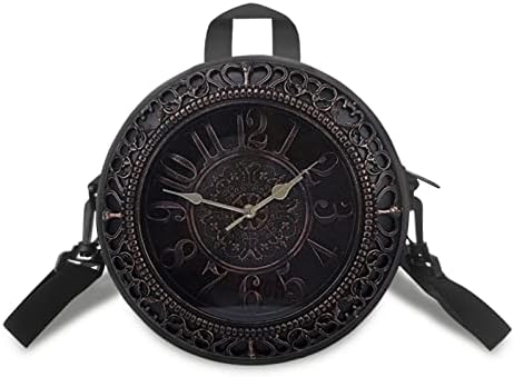 Sannovo Retro Vintage Clock Print Round Tote Handbag, Black Lightweight Multi-Function Travel/Shopping Handbag Purse for Women, Round Cross-body Bag, Mother's Day Gift for Wife