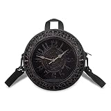 Sannovo Retro Vintage Clock Print Round Tote Handbag, Black Lightweight Multi-Function Travel/Shoppi