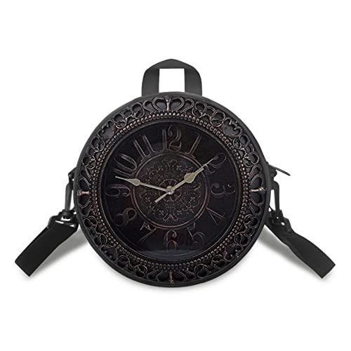 Sannovo Retro Vintage Clock Print Round Tote Handbag, Black Lightweight Multi-Function Travel/Shopping Handbag Purse For Women, Round Cross-Body Bag, Mother's Day Gift For Wife #TOP1
