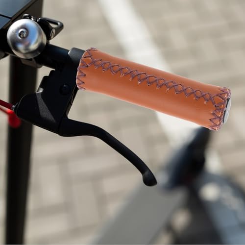 Bike Bicycle Comfort Handlebar Grips Brown Beach Bike Soft Synthetic Leather Handlebar Cover Grips Bar Vinyl Leather Grips Fits Most (7/8") 22.2mm Bicycle Handlebar