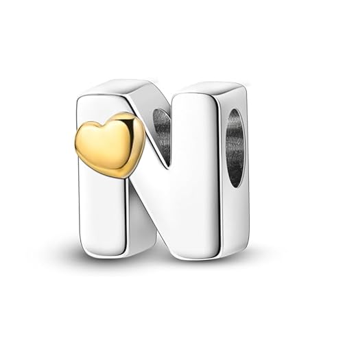 LIGHTDOG N Alfabeto Charms Abalorios Colgante para mujer, 925 Colgante de plata para Pulseras Charms,Compatible con Pulseras Europeas para Mujeres y Niñas compatible con pulseras Pandora