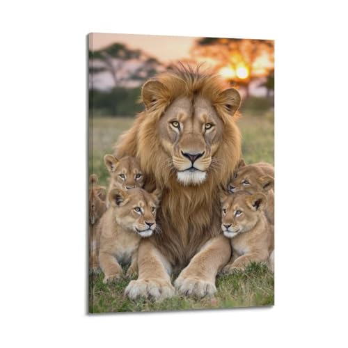Poster lion et lionceau 40x60 cm tableau suspendu salon moderne