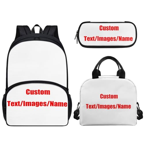 Wideasale Custom Backpack Bookbag with Lunch Box Pencil Case Set 3 Pieces Set Personalized Design Backpack Daypack Satchel Add Your Image Text