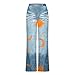 Sinzelimin Women's Wide Leg Pants Fashion Boho Style Faux Denim Print Button Zipper Closure Casual Pocket Palazzo Sweatpant Gold XX-Large