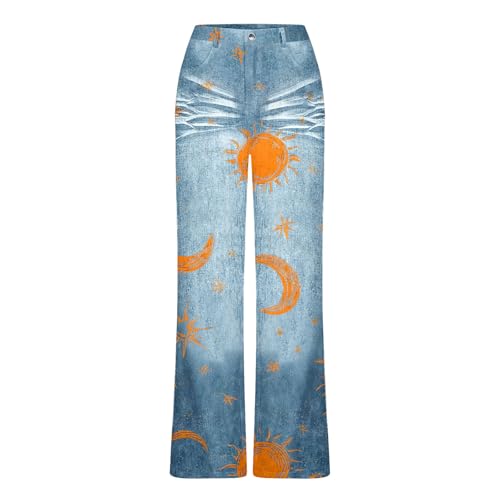 Womens Floral Print Fake Denim Pants Plus Size Casual Graphic High Waisted Strethy Wide Leg Jeans Flare Trousers4