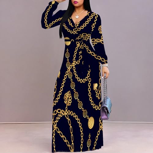 Image of PinkPatty Women's Long Sleeve Maxi Dress Plus Size Trendy Wedding Guest Wrap Dress with Pockets&Belt
