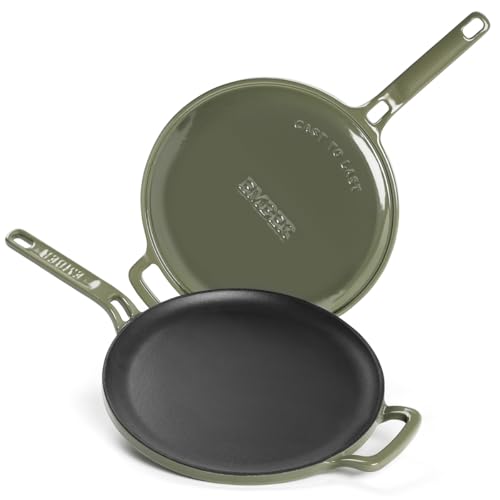 Image of Ember Cookware TitaniumClad Enamel Cast Iron Tawa for Dosa 27 cm | 10-Year Warranty | Rust-Proof Cast Iron Tawa for Roti & Dosa | Non Stick Dosa Tawa | Heavy Duty Induction Cookware | Sage