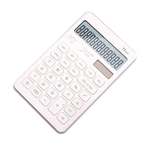 Multifunctional Ultra-Thin Calculator Student 12-bit Solar Dual Power Basic Calculator with Display and Big Button Fashion Color Calculator Practical Stationery (Color : White)