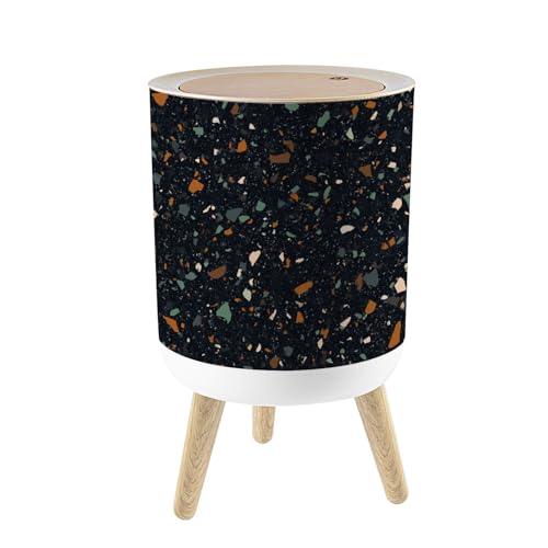 Caneca de basura redonda con tapa y patas de madera