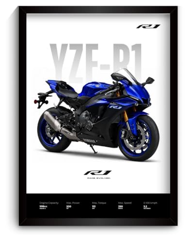 Image of Funk You Store Yamaha R1Poster | Yamaha R1 Framed Poster | Framed Matt Superbike | Bike Posters A3 Size (31 x 23 cm) | Yamaha R1 Bikes Posters for Wall, Home, Bedroom, Living room decoration (F 188)