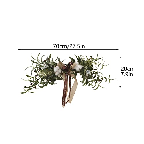 Jfbucf 28 Inch Artificial Olive Leaves Swag, Greenery Swag With Bow And Cotton, Decorative Flower Swag Wreath Floral Garland For Front Door Farmhouse Wall #TOP6