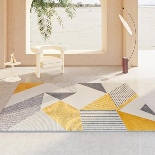 Tapis géométrique jaune et gris pour illuminer votre chambre