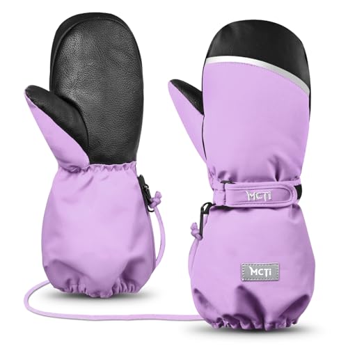 MCTi Manoplas para niños, impermeables, con forro de sherpa, puños largos con cuerda