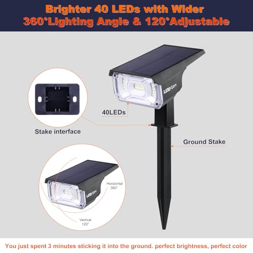 Lerekam SPOTLIGHTS-C2 Solar Spot Lights Outdoor, Ip65 Waterproof 40 Leds Solar Landscape Spotlights,Usb Solar Powered Wall Lights Dark Sensing Auto On/Off,3 Modes Outdoor Solar Garden Lights thumb #5
