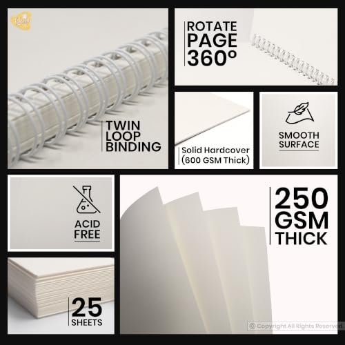 Image of Lakeer Sketchbook A4 Portrait, 250 GSM White Paper,25 Sheets,Hardcover,Acid-Free,for Sketching, Drawing and Painting