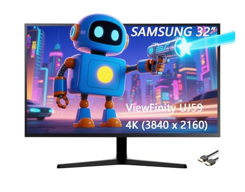 Image of Samsung 32 inch ViewFinity UJ59 Series LED Monitor, 4K UHD (3840x2160), 60Hz, HDMI, FreeSync, Display Port, Eye Saver,Flicker Free Mode, Dark Gray, with GSF HDMI Cable