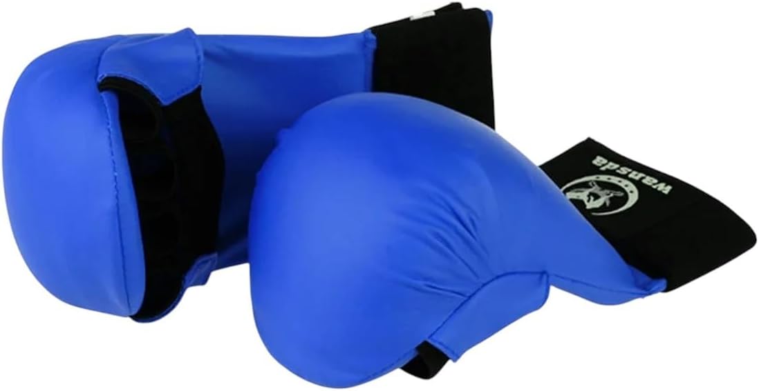 mBlue-9.5 inches-Leather Fighting Fltness Boxing Gloves Half Finger Gloves Women Men Unisexren Karate MMA Boxing