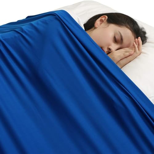 SZSMART Manta de compresión sensorial para niños, sábana de licra y elastano, manta con peso sensorial transpirable para aliviar el estrés para niños con autismo y ansiedad (azul, niño pequeño/69 x