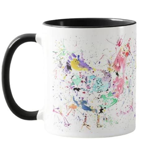 Vixar Tasse colorée avec motif poule et animaux de la ferme - Cadeau d'anniversaire, de travail, de Noël, de café (noir) Cover