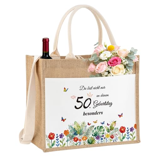 BYELTCUCN Faltbare Jute Tasche mit Spruch zum 50. Geburtstag für Frauen