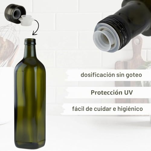 Miniatura 3 de Mikken 6 Botellas De Aceite De 750 Ml Con Vertedor Verde Marrón, Dispensador De Aceite, Botella De Cristal Con Dosificador Y Etiquetas