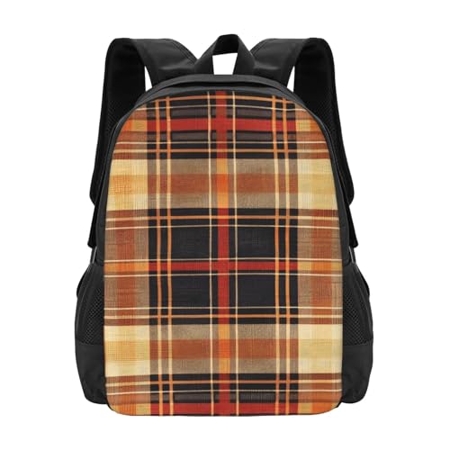 Fall Orange Plaids Backbags Large Adjustable Backpack Lightweight Daypack for Men Women 16.5 Inches